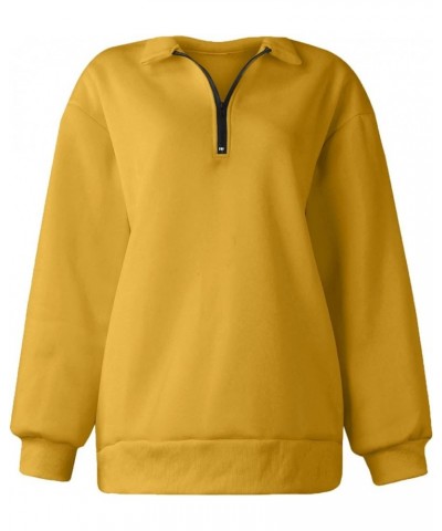 Women's Long Sleeve Quarter Zip Sweatshirt Casual Fall Winter Solid Color Hoodies Y2K Oversized Pullover Tops 21yellow $8.90 ...