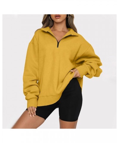 Women's Long Sleeve Quarter Zip Sweatshirt Casual Fall Winter Solid Color Hoodies Y2K Oversized Pullover Tops 21yellow $8.90 ...