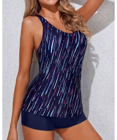 2 Piece Tankini Swimsuits for Women with Boy Shorts Athletic Swim Tank Top Bathing Suits Blue Stripe $19.63 Swimsuits