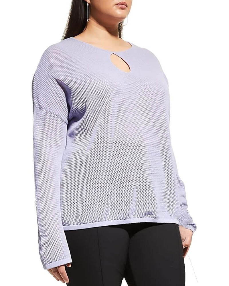 Plus Size Womens Long Sleeve Mesh Keyhole Boat Neck Cotton Cashmere Pullover Sweater Lavender $33.14 Sweaters