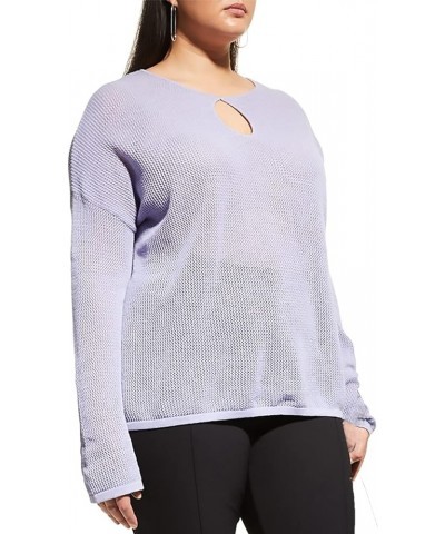 Plus Size Womens Long Sleeve Mesh Keyhole Boat Neck Cotton Cashmere Pullover Sweater Lavender $33.14 Sweaters