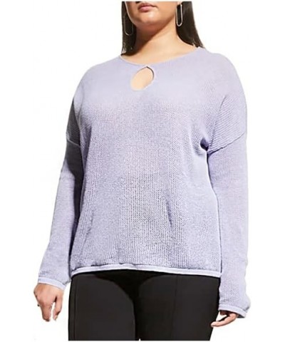 Plus Size Womens Long Sleeve Mesh Keyhole Boat Neck Cotton Cashmere Pullover Sweater Lavender $33.14 Sweaters