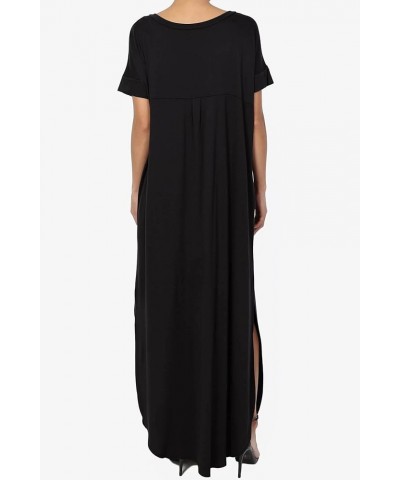 Women's Casual Short Sleeve Viscose Jersey Relaxed T-Shirt Slit Long Maxi Dress Black $16.82 Dresses