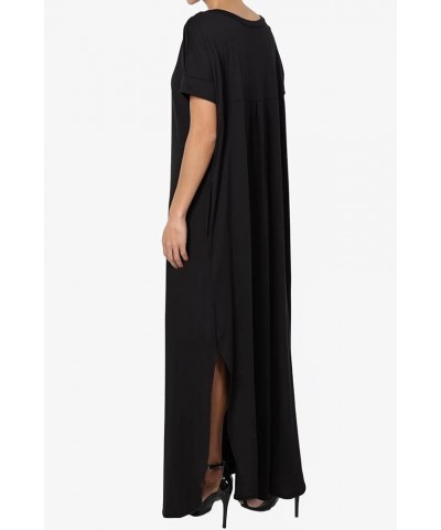 Women's Casual Short Sleeve Viscose Jersey Relaxed T-Shirt Slit Long Maxi Dress Black $16.82 Dresses