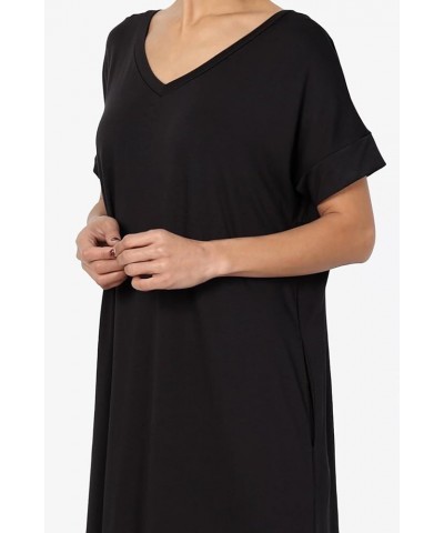 Women's Casual Short Sleeve Viscose Jersey Relaxed T-Shirt Slit Long Maxi Dress Black $16.82 Dresses