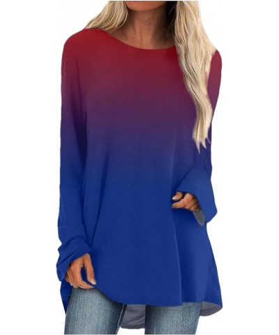 Long Sleeve Shirts for Women,Women's Casual Trendy Gradient Crewneck Shirt Comfy Loose Fit Fall Outgoing Tops Wine $6.11 Blouses