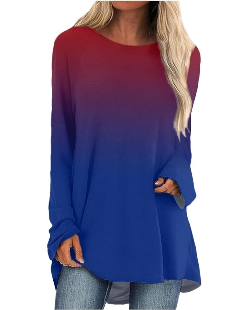 Long Sleeve Shirts for Women,Women's Casual Trendy Gradient Crewneck Shirt Comfy Loose Fit Fall Outgoing Tops Wine $6.11 Blouses