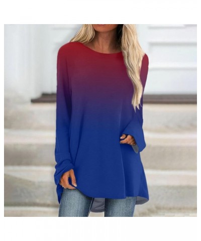 Long Sleeve Shirts for Women,Women's Casual Trendy Gradient Crewneck Shirt Comfy Loose Fit Fall Outgoing Tops Wine $6.11 Blouses