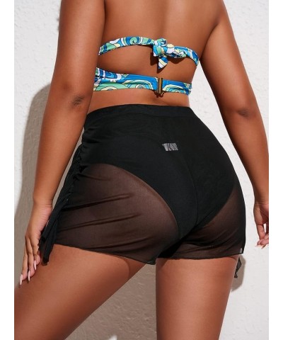 Women's Plus Size Sheer Mesh Ruffle Trim Cover Up Shorts Swimwear Black $11.33 Swimsuits