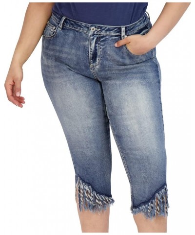 Women's Plus Size Capris - High Waist with Zip Fly Button Closure - 5 Pocket Design -Frayed Hem Capri Pant Light Wash $18.01 ...