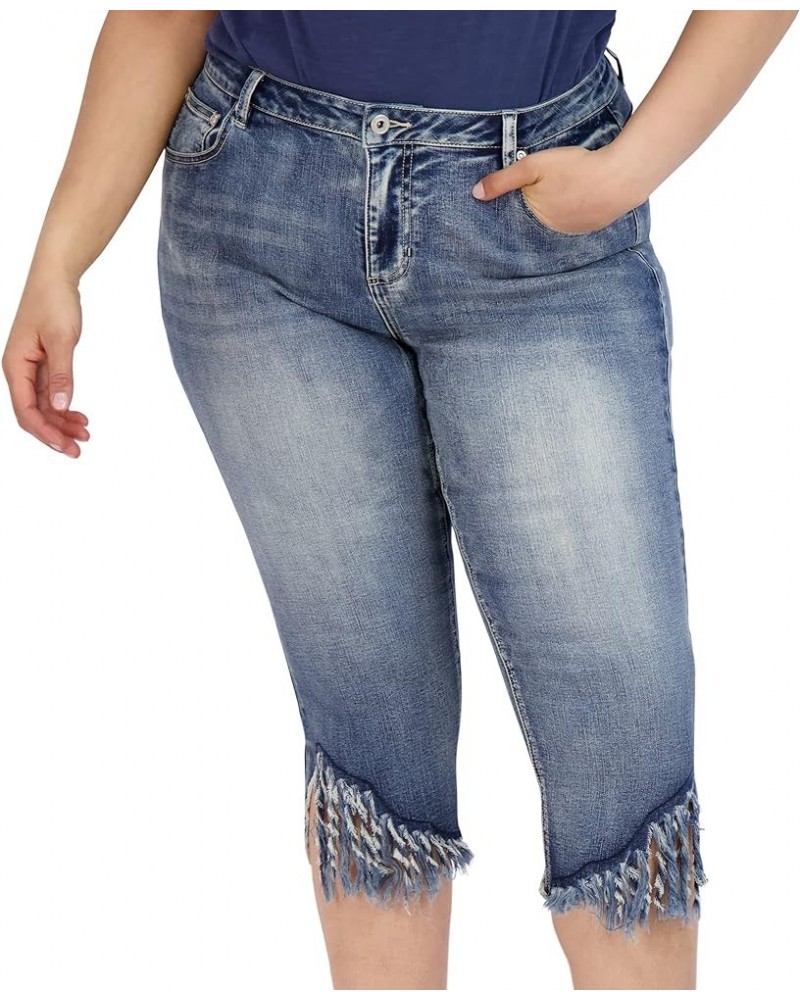 Women's Plus Size Capris - High Waist with Zip Fly Button Closure - 5 Pocket Design -Frayed Hem Capri Pant Light Wash $18.01 ...