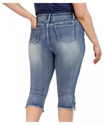 Women's Plus Size Capris - High Waist with Zip Fly Button Closure - 5 Pocket Design -Frayed Hem Capri Pant Light Wash $18.01 ...