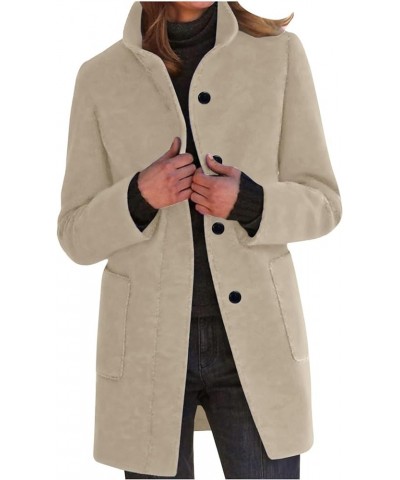 Women's Wool Blend Trench Jacket Button Pea Coat Open Front Woolen Coats Female Solid Trendy Outerwear with Pocket Beige $13....