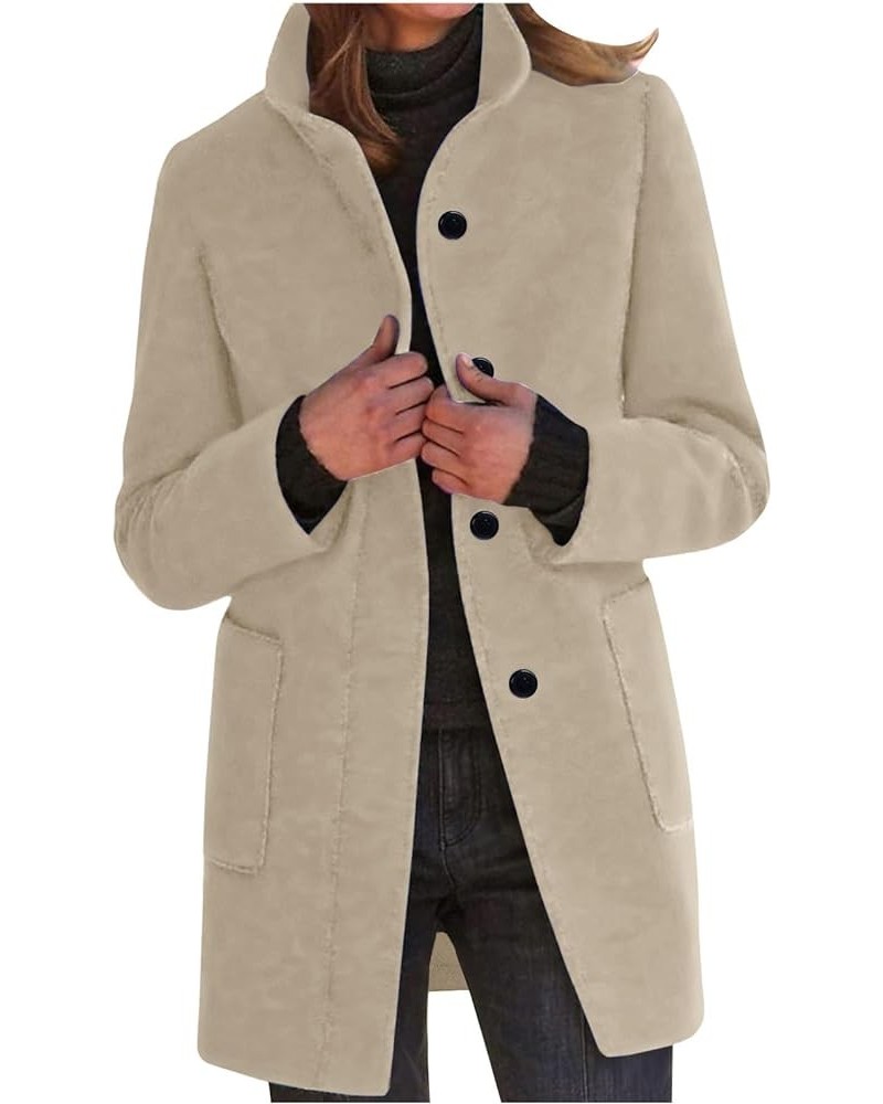 Women's Wool Blend Trench Jacket Button Pea Coat Open Front Woolen Coats Female Solid Trendy Outerwear with Pocket Beige $13....