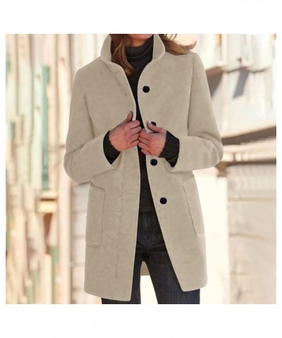 Women's Wool Blend Trench Jacket Button Pea Coat Open Front Woolen Coats Female Solid Trendy Outerwear with Pocket Beige $13....