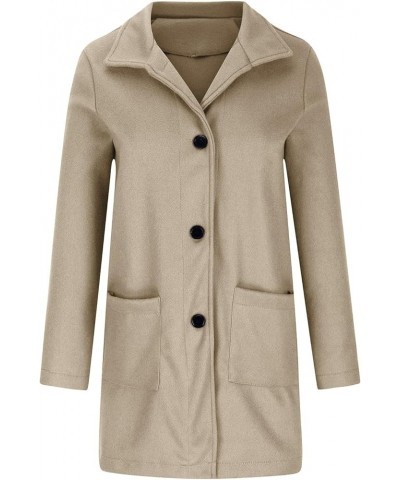 Women's Wool Blend Trench Jacket Button Pea Coat Open Front Woolen Coats Female Solid Trendy Outerwear with Pocket Beige $13....