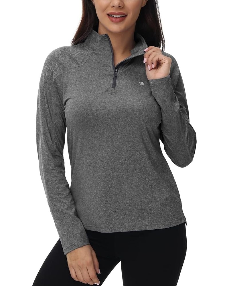 Women's UPF 50+ Sun Protection Shirt Golf Polo T-Shirt Quarter Zip Pullover Long Sleeve Rash Guard Dark Grey $10.63 Shirts