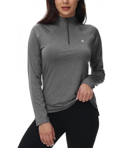 Women's UPF 50+ Sun Protection Shirt Golf Polo T-Shirt Quarter Zip Pullover Long Sleeve Rash Guard Dark Grey $10.63 Shirts