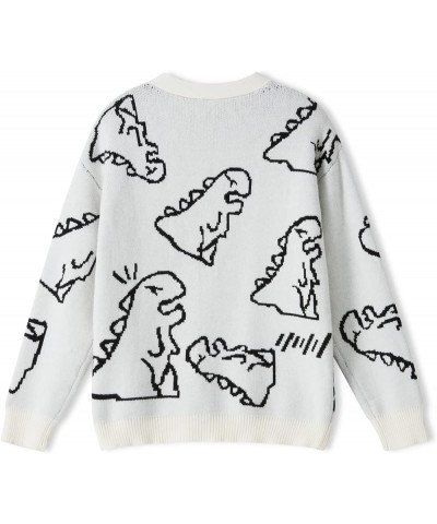 Women Y2k Sweater Long Sleeve Knitted Jumper Pullover Cute Knit Cardigan Sweaters Preppy Knitwear Dinosaur White $11.25 Sweaters