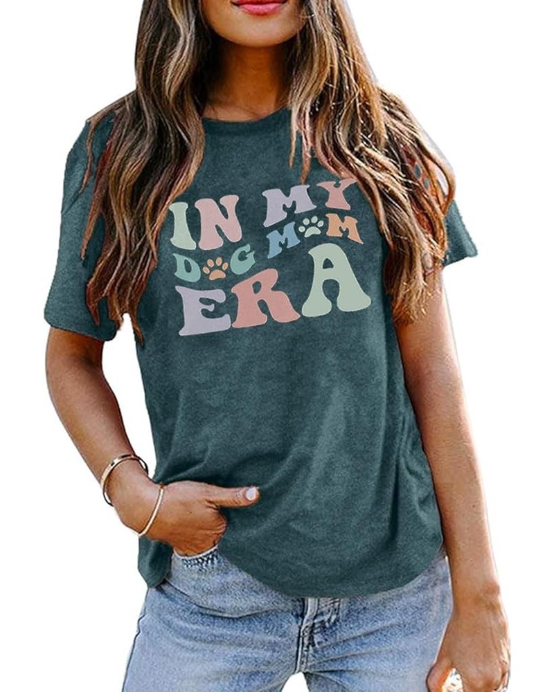 in My Dog Mom Era Shirt Women Funny Paw Print Dog Lover Gift Tee Cute Dog Mom Short Sleeve T-Shirt Tops Green $9.66 T-Shirts