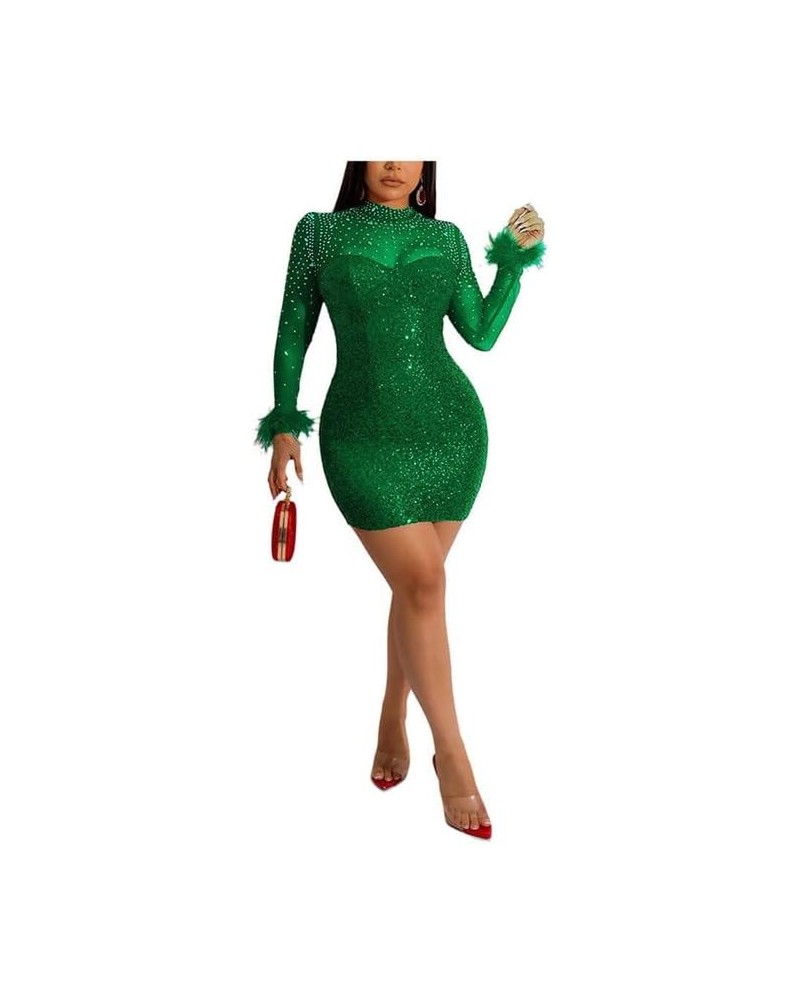 Women Mesh Rhinestone & Tassel Dress Sexy Bodycon Birthday Evening Cocktail Party Night… Green $12.42 Dresses