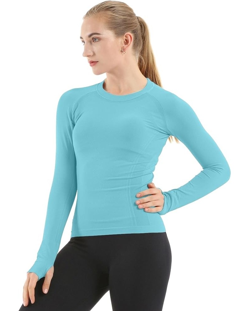 Seamless Workout Shirts for Women Long Sleeve Yoga Tops Sports Running Shirt Breathable Athletic Top Slim Fit Ultramarine $15...