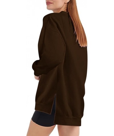 Oversized Sweatshirt for Women Plus Size Split Hem Tops Solid Color Crewneck Sweatshirt Womens Fall Fashion 2023 Coffee-01 $9...