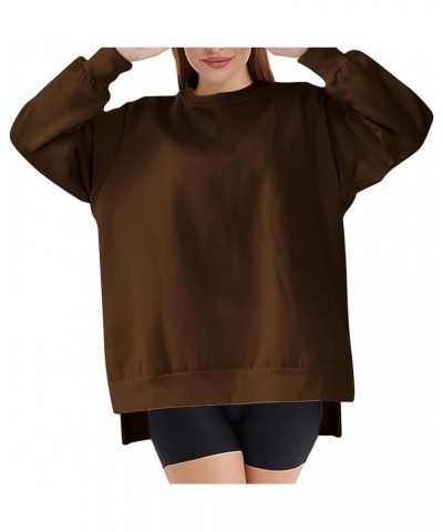 Oversized Sweatshirt for Women Plus Size Split Hem Tops Solid Color Crewneck Sweatshirt Womens Fall Fashion 2023 Coffee-01 $9...