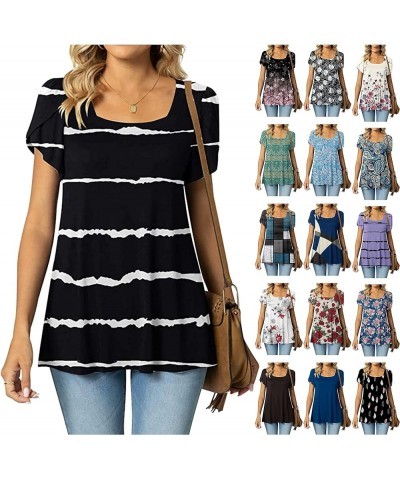 Tunic Tops for Women Dressy Casual Summer Trendy 2024 Square Neck Short Sleeve Tshirts Shirts Boho Vacation Outfits 03 Black ...