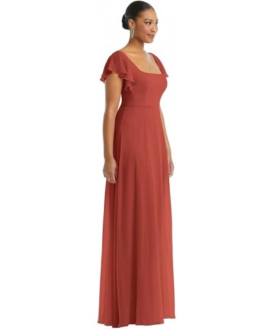 Chiffon Bridesmaid Dresses Long with Slit Short Sleeves A-Line Formal Evening Gowns for Women Wedding Guest Dark Rose $34.19 ...