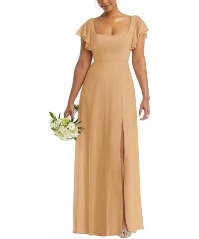 Chiffon Bridesmaid Dresses Long with Slit Short Sleeves A-Line Formal Evening Gowns for Women Wedding Guest Dark Rose $34.19 ...