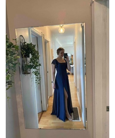 Chiffon Bridesmaid Dresses Long with Slit Short Sleeves A-Line Formal Evening Gowns for Women Wedding Guest Dark Rose $34.19 ...