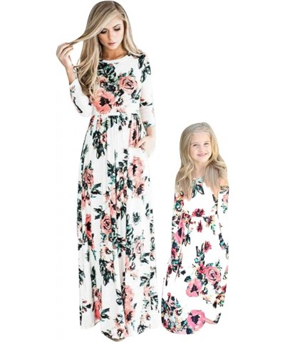 Mom and Me Matching Dress Sleeveless Crewneck Maxi Dress Casual Long Dress C- White Floral $16.51 Dresses