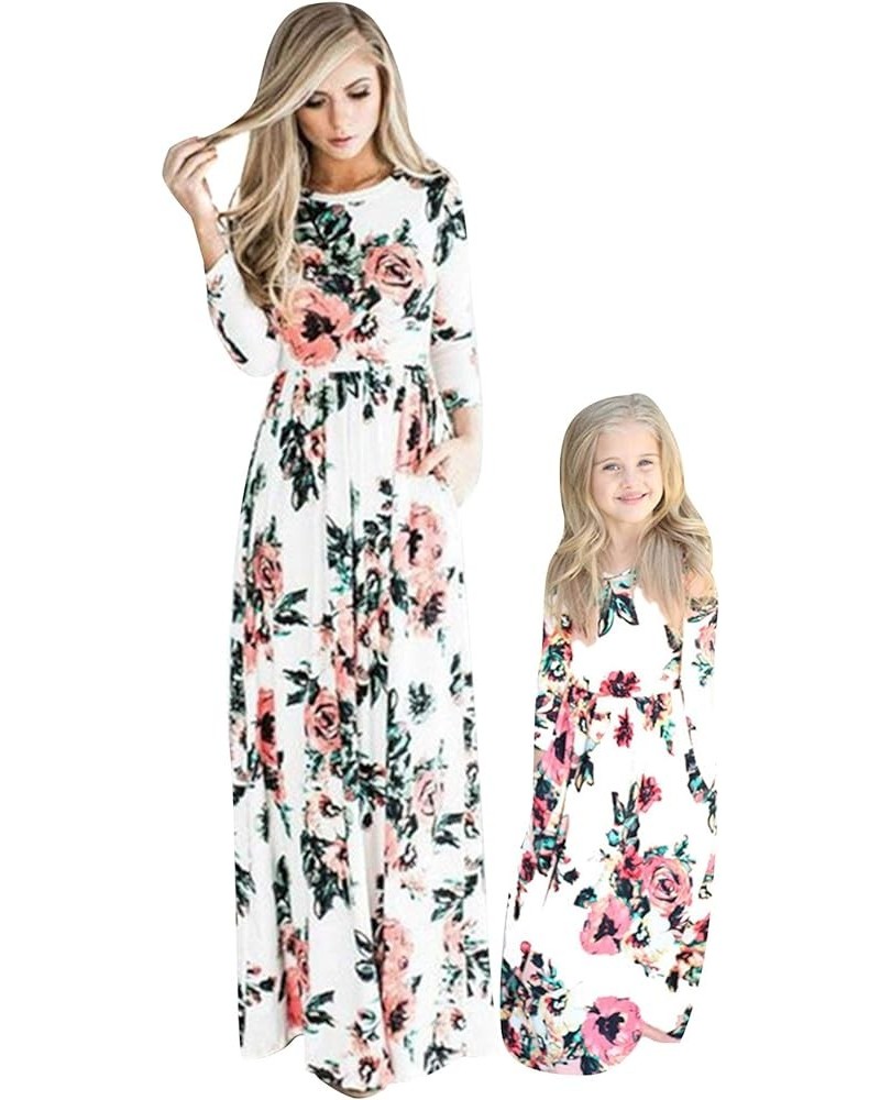 Mom and Me Matching Dress Sleeveless Crewneck Maxi Dress Casual Long Dress C- White Floral $16.51 Dresses