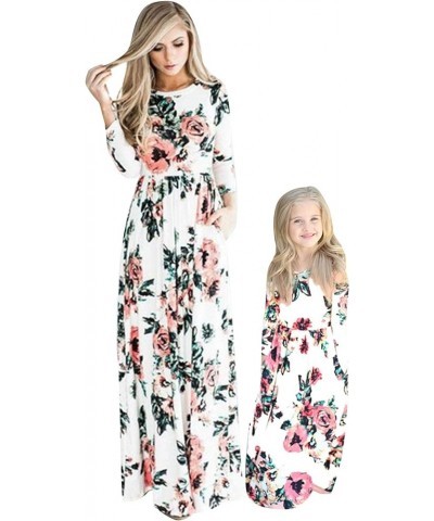 Mom and Me Matching Dress Sleeveless Crewneck Maxi Dress Casual Long Dress C- White Floral $16.51 Dresses