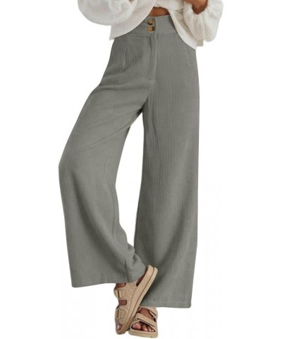 Corduroy Pants for Women 2023 Casual High Waisted Double Buttoned Stretchy Loose Fit Wide Leg Pants with Pockets Gray $22.43 ...