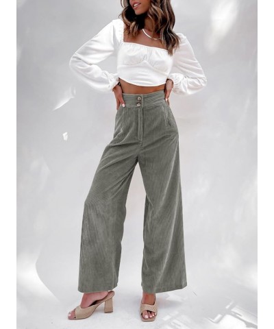 Corduroy Pants for Women 2023 Casual High Waisted Double Buttoned Stretchy Loose Fit Wide Leg Pants with Pockets Gray $22.43 ...