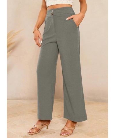 Corduroy Pants for Women 2023 Casual High Waisted Double Buttoned Stretchy Loose Fit Wide Leg Pants with Pockets Gray $22.43 ...