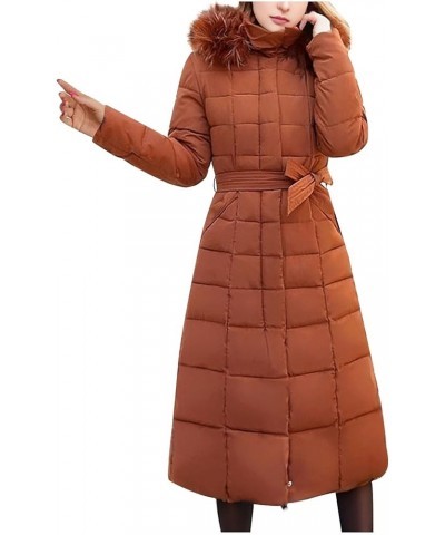 Women Long Quilted Coat Maxi Length Long Sleeve Puffer Jacket Solid Hooded Padded Coats Thick Warm Winter Outerwear 08-brown ...