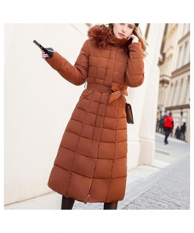 Women Long Quilted Coat Maxi Length Long Sleeve Puffer Jacket Solid Hooded Padded Coats Thick Warm Winter Outerwear 08-brown ...