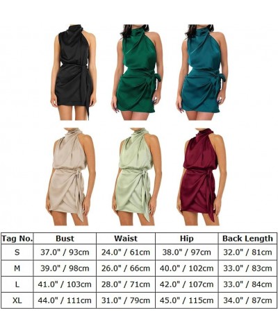 Women's Satin Mock Neck Maxi Dress Sleeveless Elegant Elastic High Waist Formal Wedding Cocktail Prom Party Dresses Green Min...