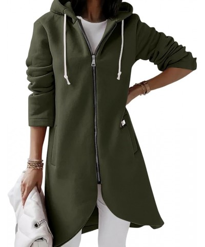 Women's Long Hoodies Tunic Winter Fleece Jackets Plain Curved Hem Casual Sweatshirt Zip Up Hoodies Coat with Pockets Army Gre...