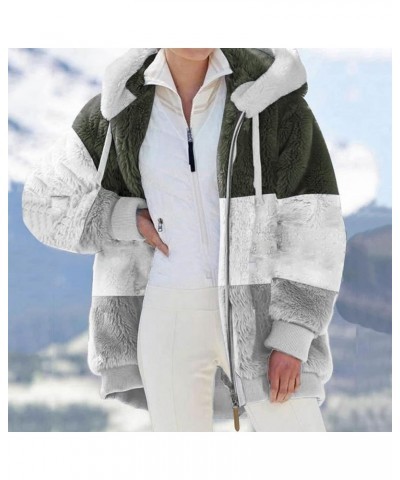 Winter Coats for Women Fluffy Sherpa Outerwear Oversized Fuzzy Fleece Jacket Fall Hooded Colorblock Long Sleeved Coat 1-army ...