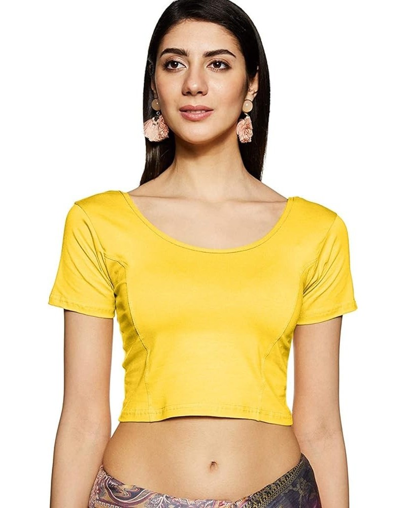 Women's Cotton Lycra Short Sleeve Readymade Saree Blouse Yellow $12.74 Blouses