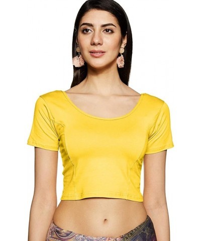 Women's Cotton Lycra Short Sleeve Readymade Saree Blouse Yellow $12.74 Blouses