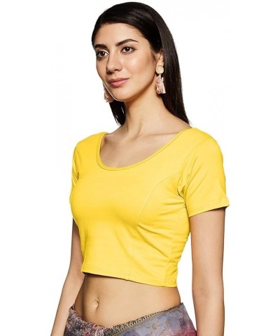 Women's Cotton Lycra Short Sleeve Readymade Saree Blouse Yellow $12.74 Blouses