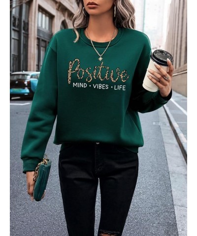 Women's Letter Print Graphic Sweatshirt Long Sleeve Crewneck Casual Pullover Tops Dark Green Leopard $13.50 Hoodies & Sweatsh...