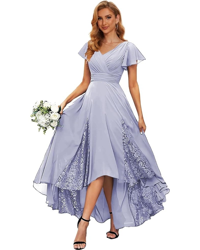 High Low Mother of The Bride Dresses for Wedding Short Sleeve Bridesmaid Dress Long Lace Formal Gown Lavender $31.20 Dresses