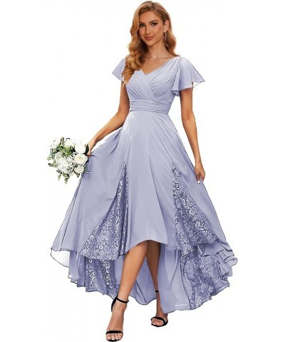 High Low Mother of The Bride Dresses for Wedding Short Sleeve Bridesmaid Dress Long Lace Formal Gown Lavender $31.20 Dresses