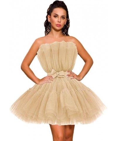 Women's Strapless Mini Tulle Prom Dress Tutu Short Homecoming Cocktail Party Dresses Champagne $33.75 Dresses